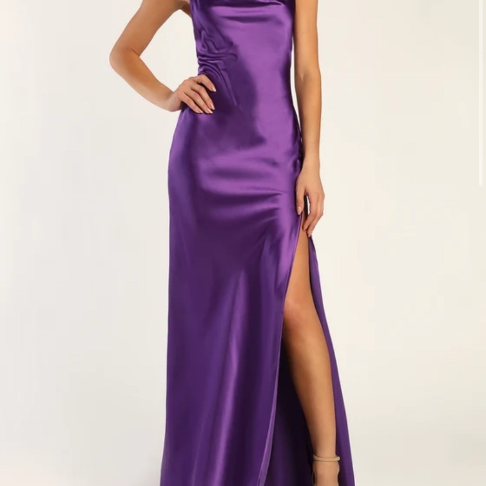 Lulu's Purple One Shoulder Slit Gown for Weddings